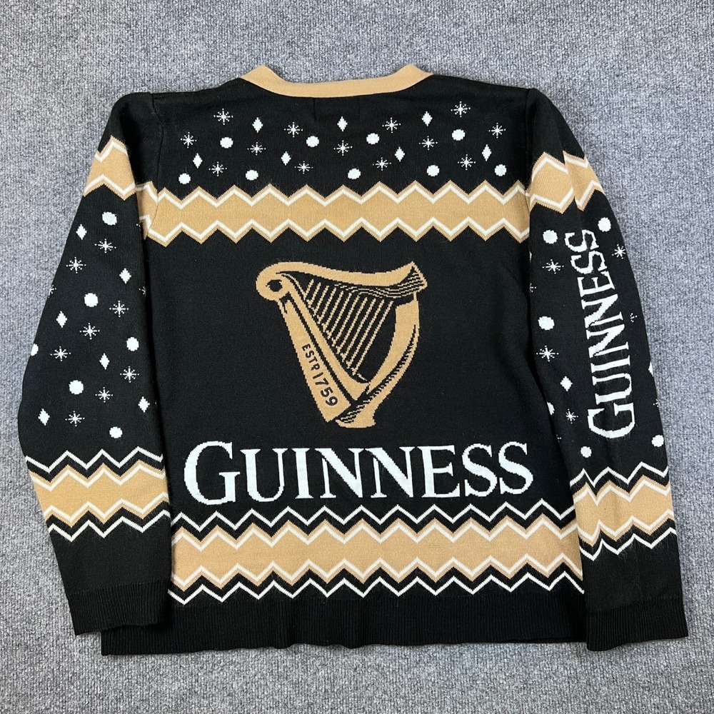 Guinness Beer Cardigan Sweater Mens XL Black Christmas Bar Crawl Knit